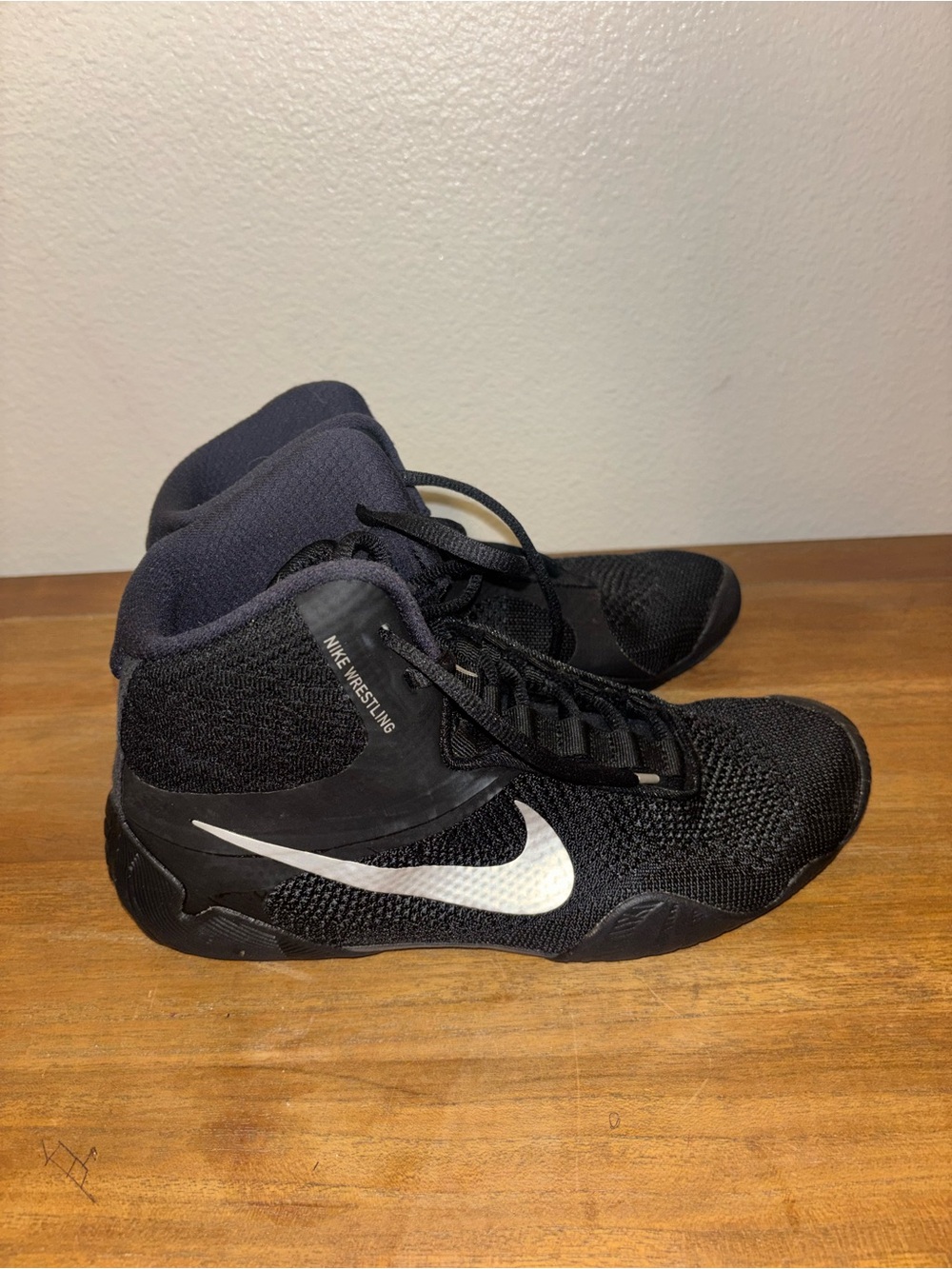 Nike Black Wrestling Shoes with White Swoosh Accent
